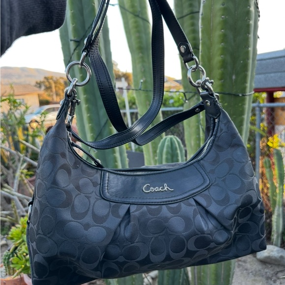 Coach Black Signature Convertible Hobo Shoulder Bag - Picture 1 of 10